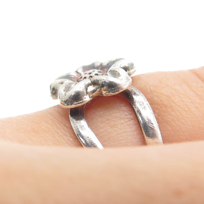 925 Sterling Silver Vintage Flower Blossom Oxidized Ring Size 6.5