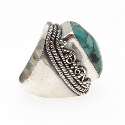 925 Sterling Silver Vintage Real Kingman Turquoise Oxidized Ring Size 10