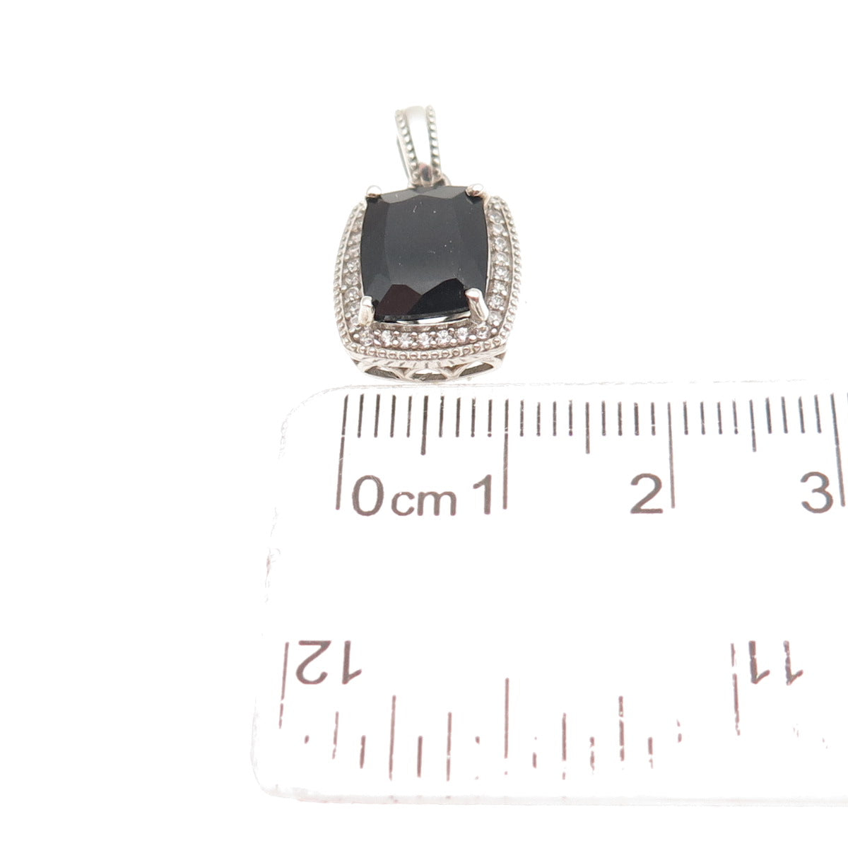 D'JOY Sterling Silver Vintage Real Black Spinel & White Topaz Mini Charm Pendant