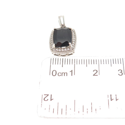 D'JOY Sterling Silver Vintage Real Black Spinel & White Topaz Mini Charm Pendant