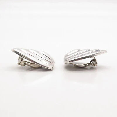 925 Sterling Silver Vintage Mexico Ribbed Clip On Earrings