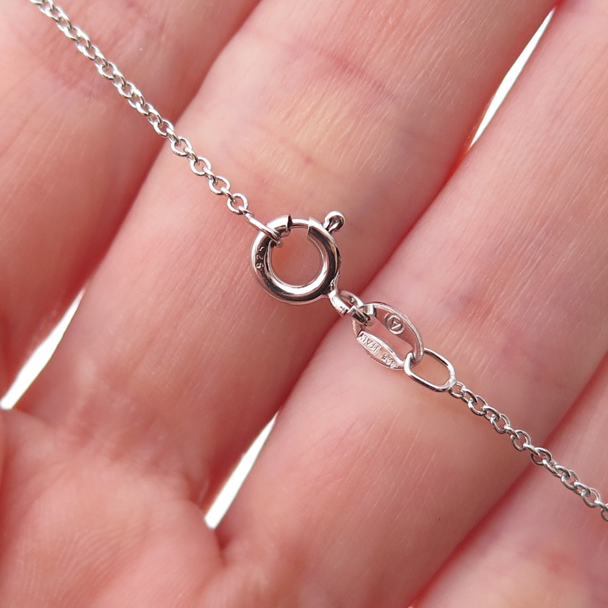 925 Sterling Silver Mexico Real Diamond & Amethyst Cable Chain Necklace 18"