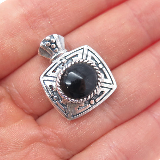 925 Sterling Silver Vintage Real Black Onyx Oxidized Slide Charm Pendant