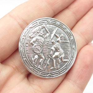 925 Sterling Silver Vintage Mexico Taxco Fight Storyteller Pin Brooch