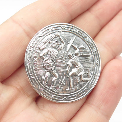 925 Sterling Silver Vintage Mexico Taxco Fight Storyteller Pin Brooch