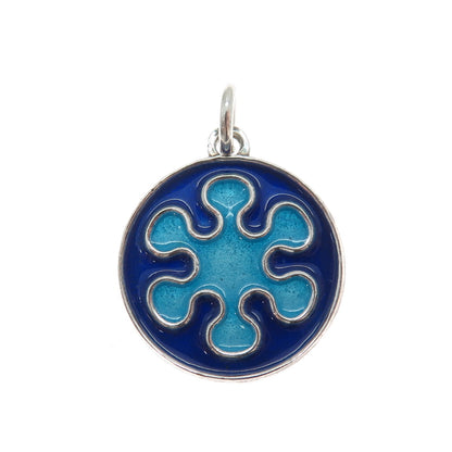 925 Sterling Silver Vintage Enamel Splash Flower Charm Pendant