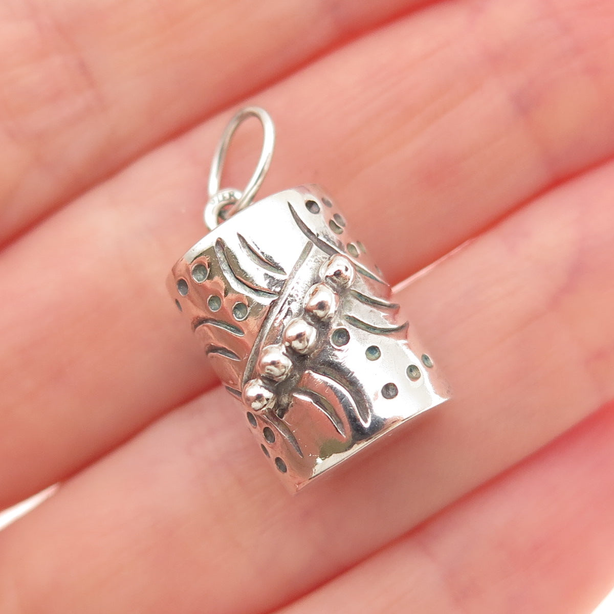 925 Sterling Silver Vintage Modernist Beaded 3D Mini Charm Pendant