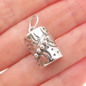 925 Sterling Silver Vintage Modernist Beaded 3D Mini Charm Pendant