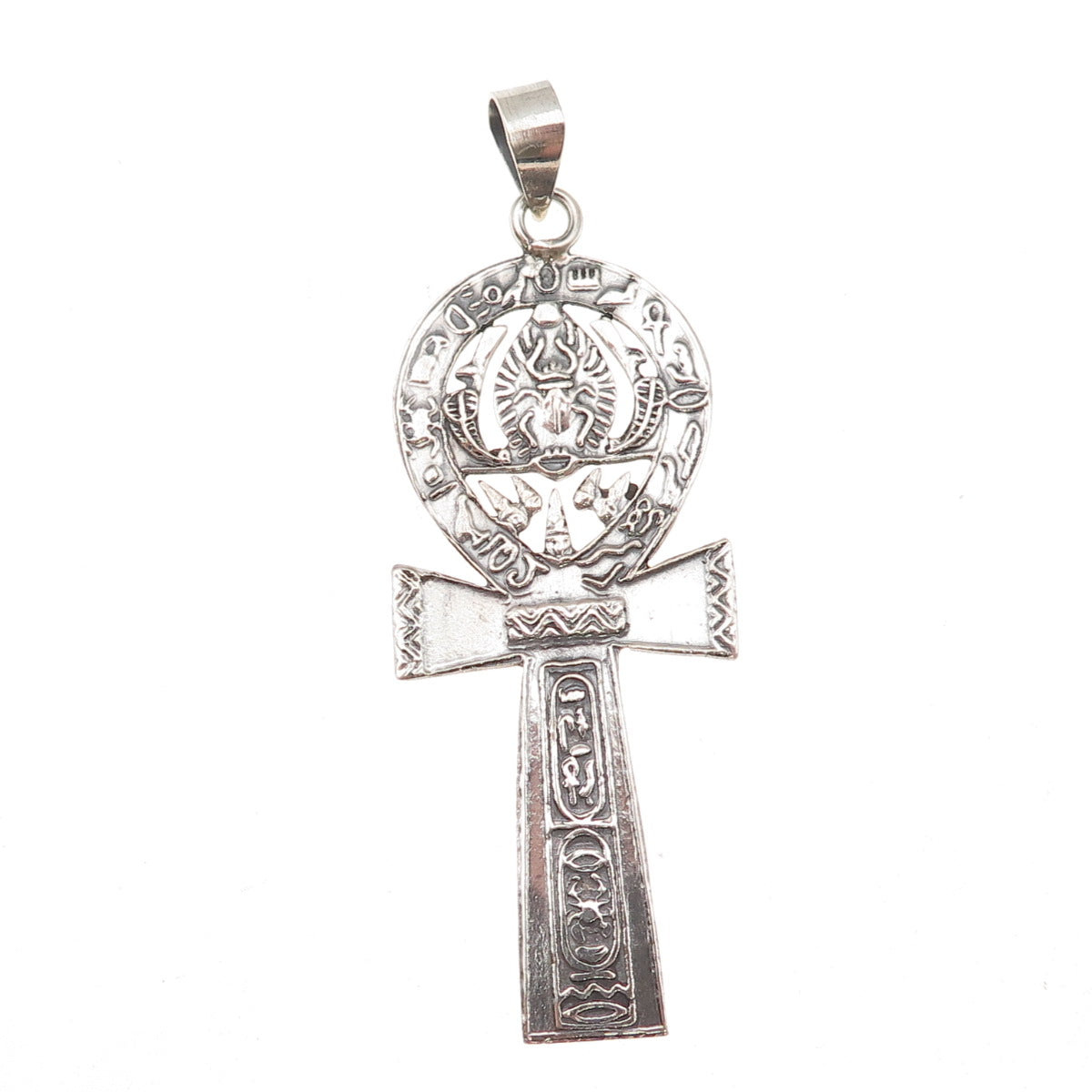800 Silver Vintage Egyptian Ankh Oxidized Charm Pendant