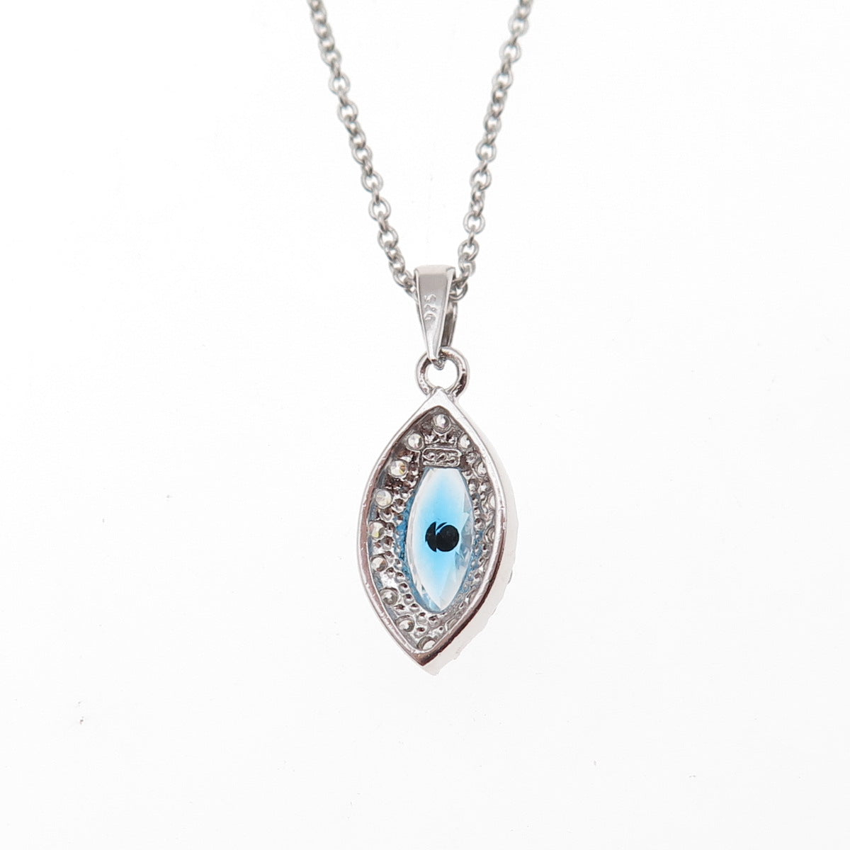 925 Sterling Silver Blue White & Black C Z Evil Eye Cable Chain Necklace 18"