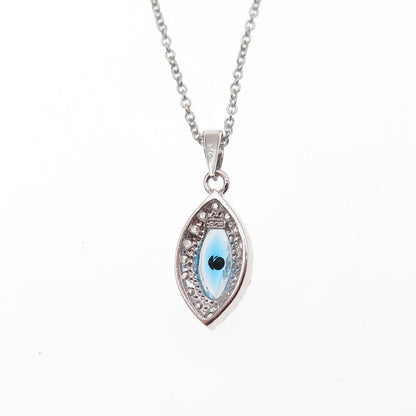 925 Sterling Silver Blue White & Black C Z Evil Eye Cable Chain Necklace 18"