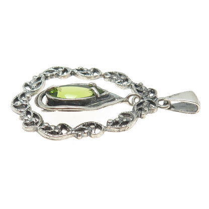 OR PAZ PZ 925 Sterling Silver Vintage Israel Real Peridot Oxidized Pendant