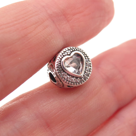 Pandora 925 Sterling Silver C Z Essence Passion Heart Slide Bead Charm