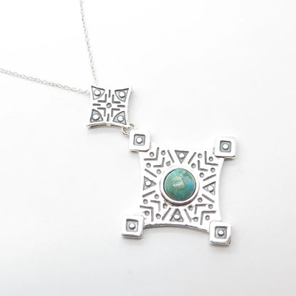 925 Sterling Silver Real Turquoise Gemstone Engraved Rolo Chain Necklace 20"