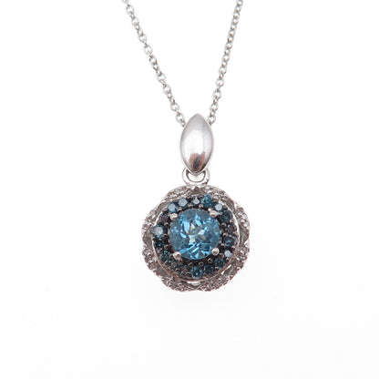 925 Sterling Real Blue & White Diamond London Topaz Cable Chain Necklace 18"