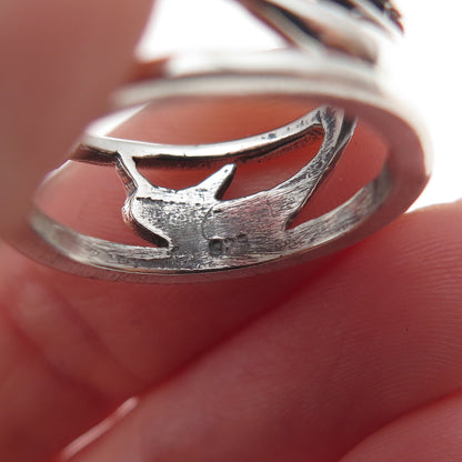 925 Sterling Silver Vintage Dolphin Oxidized Band Ring Size 6.25