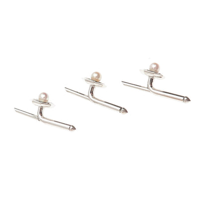 Mikimoto 925 Sterling Antique Japan Real Akoya Pearl SET of 3 Tuxedo Shirt Studs