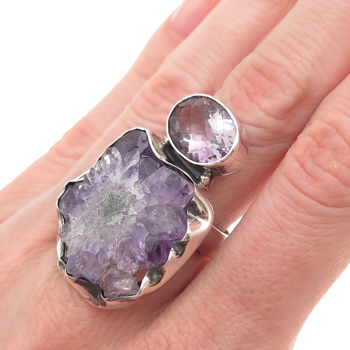 CID Clyde Duneier Sterling Silver Vintage Real Amethyst Modernist Ring Size 6.75