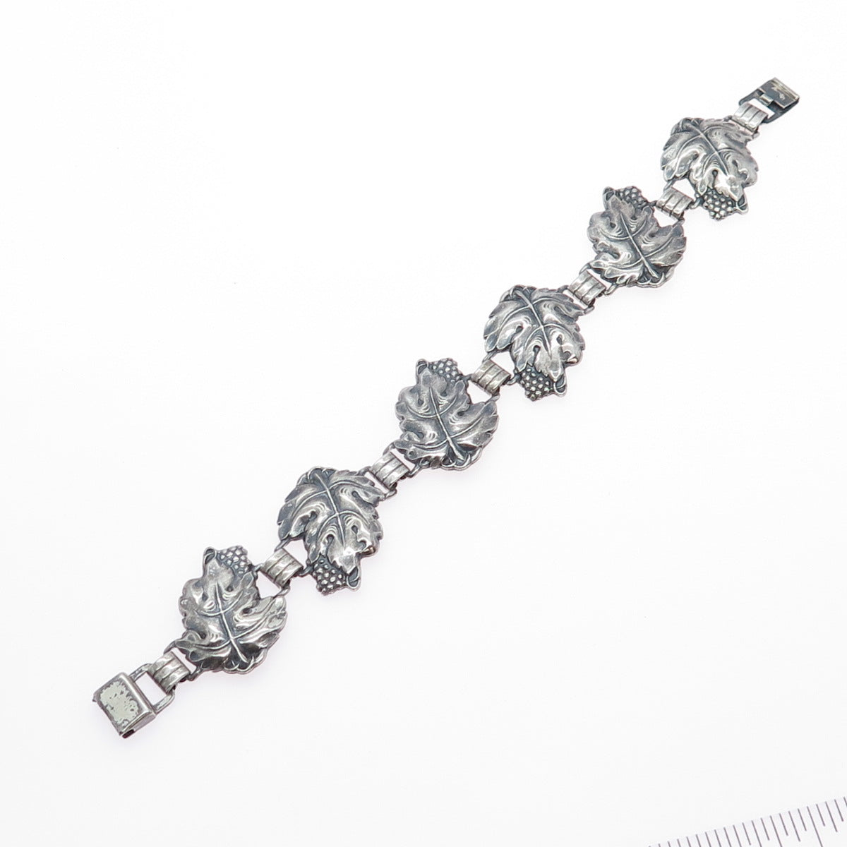 925 Sterling Silver Antique Grape Floral Oxidized Bracelet 7.25" PAT. 236854