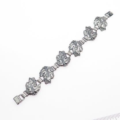 925 Sterling Silver Antique Grape Floral Oxidized Bracelet 7.25" PAT. 236854