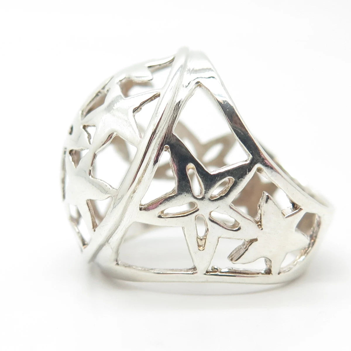 925 Sterling Silver Vintage Star Domed Ring Size 8.25