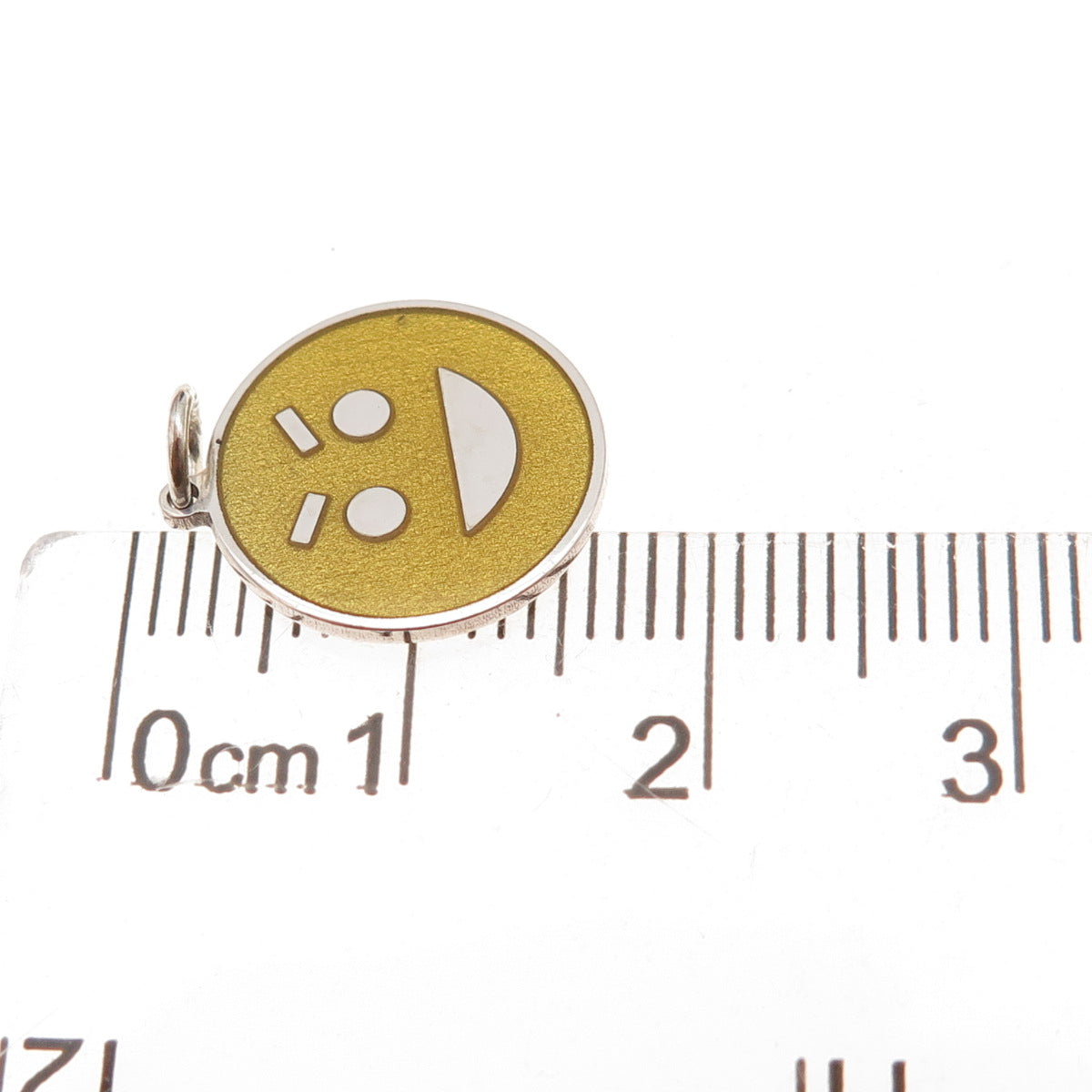 925 Sterling Silver Yellow Enamel Smirking Face Emoji Charm Pendant