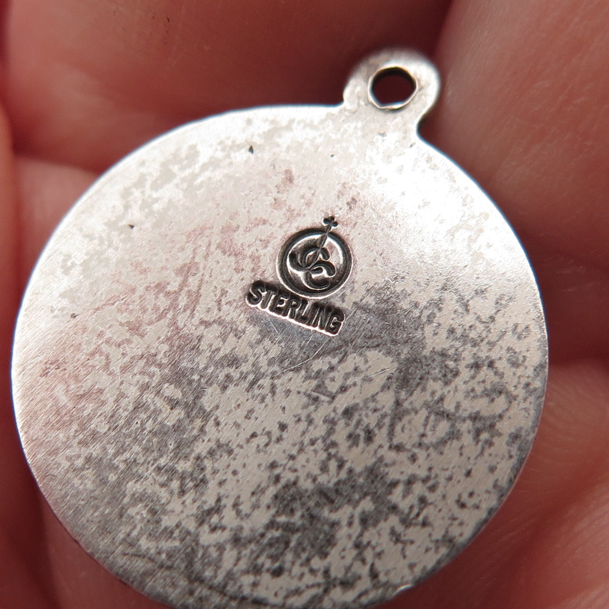 925 Sterling Silver Vintage Saint Cecilia Medal Oxidized Charm Pendant