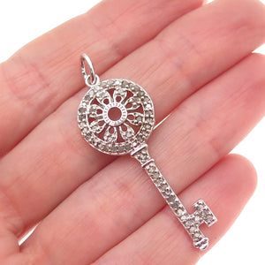 DEE BERKLE 925 Sterling Silver Real Round-Cut Diamond Key Charm Pendant