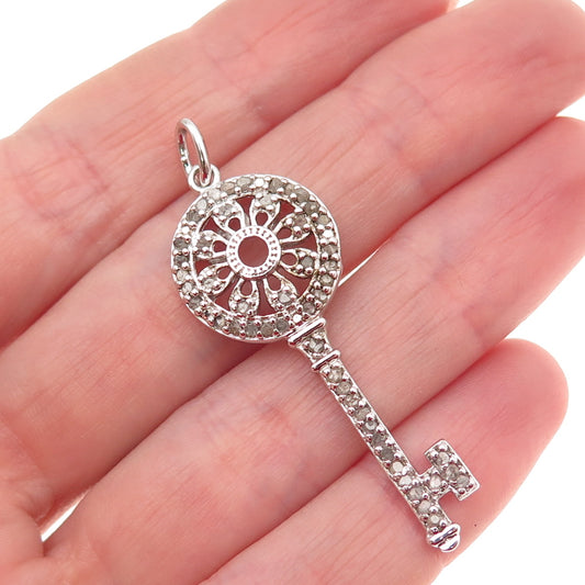 DEE BERKLE 925 Sterling Silver Real Round-Cut Diamond Key Charm Pendant