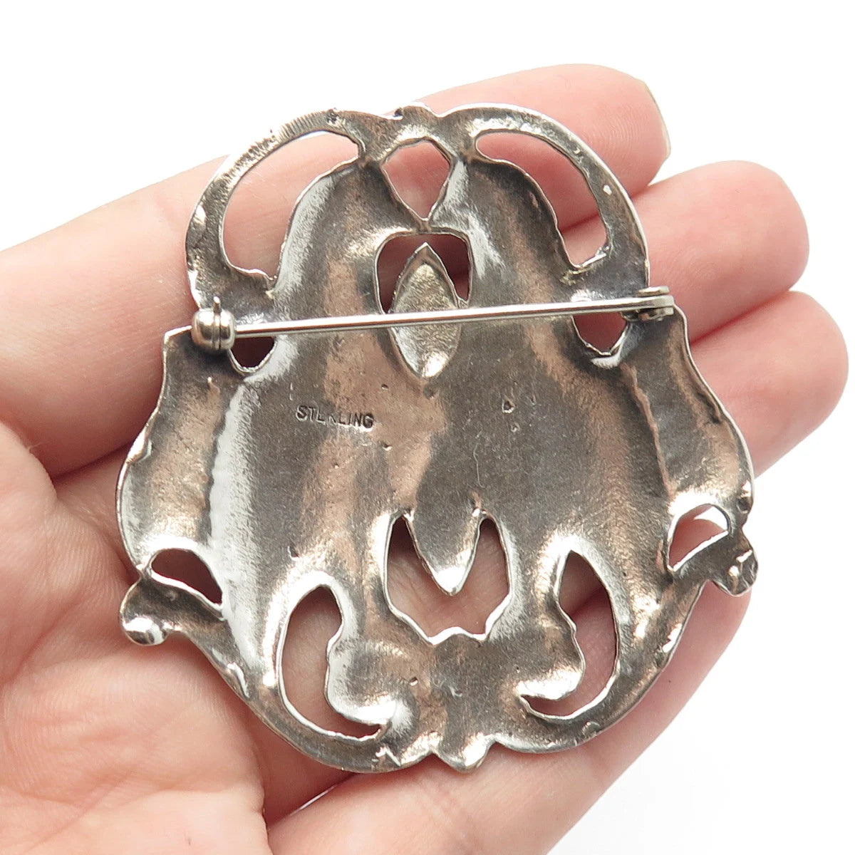 925 Sterling Silver Vintage Kissing Birds Pin Brooch