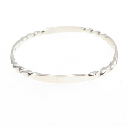 925 Sterling Silver Vintage Modernist Twisted Bangle Bracelet 7.75"