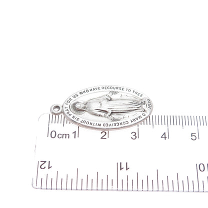 925 Sterling Silver Vintage St. Mary Miraculous Medal Charm Pendant