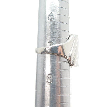 925 Sterling Silver Vintage Modernist Ribbed Square Ring Size 7.25