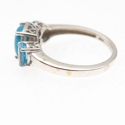 Chuck Clemency 925 Sterling Silver Real Turquoise & Blue Topaz Ring Size 8