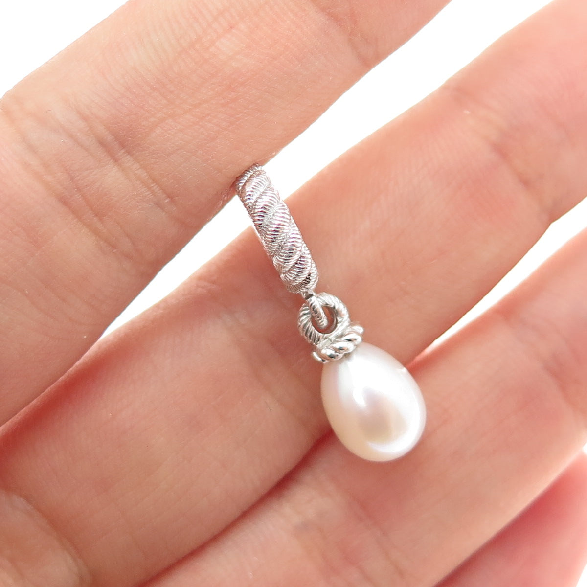 JUDITH RIPKA 925 Sterling Silver Real Pearl Slide Dangle Charm