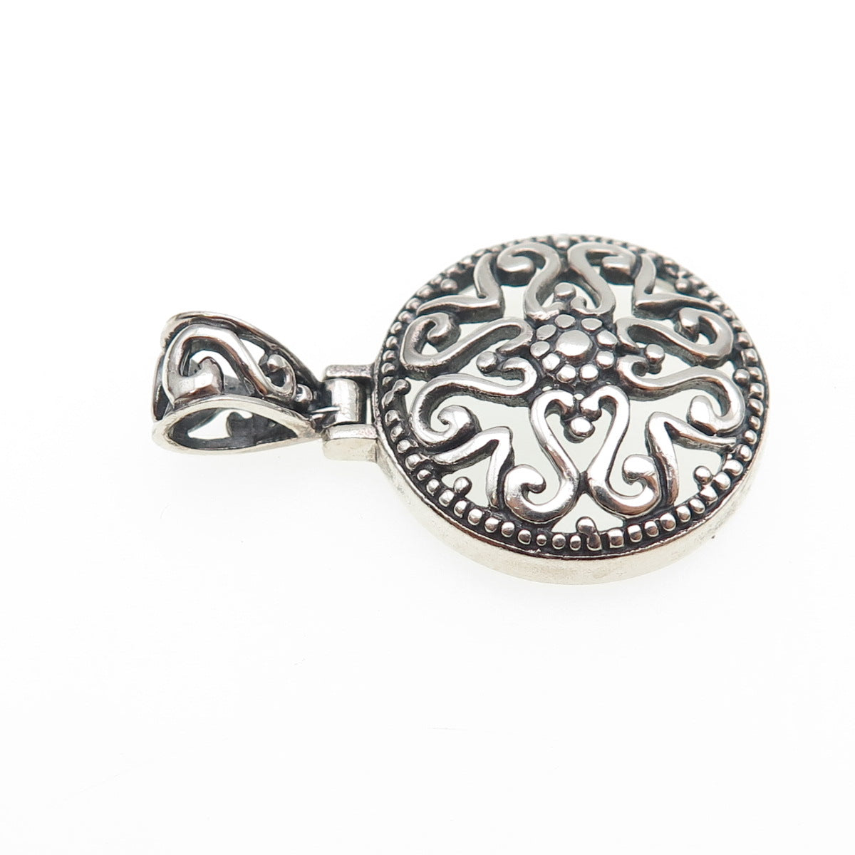 925 Sterling Silver Vintage Ornate Floral Oxidized Charm Pendant