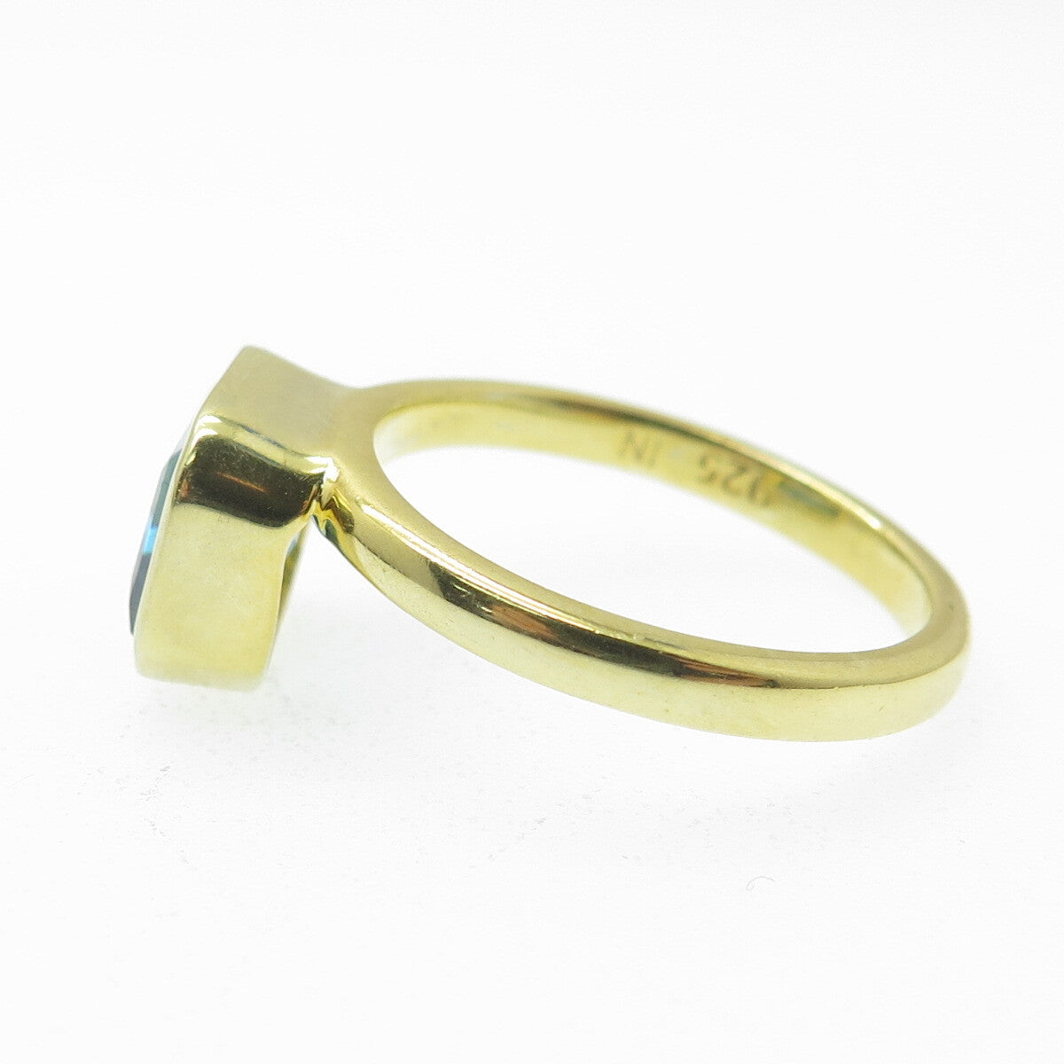 DSMK 925 Sterling Silver Gold Plated London Blue Topaz Gem Ring Size 9