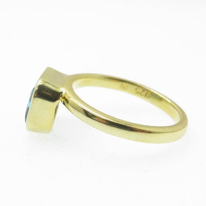 DSMK 925 Sterling Silver Gold Plated London Blue Topaz Gem Ring Size 9
