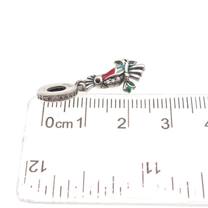925 Sterling Silver Enamel & C Z Parrot Bird Dangle Slide Charm