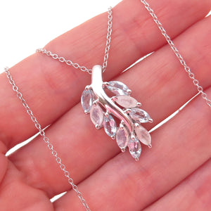 925 Sterling Silver Real Blue Topaz & Moonstone Floral Cable Chain Necklace 18"