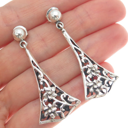 PLATELLA 950 Silver Vintage Floral Dangle Earrings
