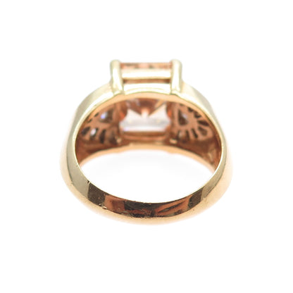 925 Sterling Silver Gold Plated Champagne & White C Z Ring Size 8.25