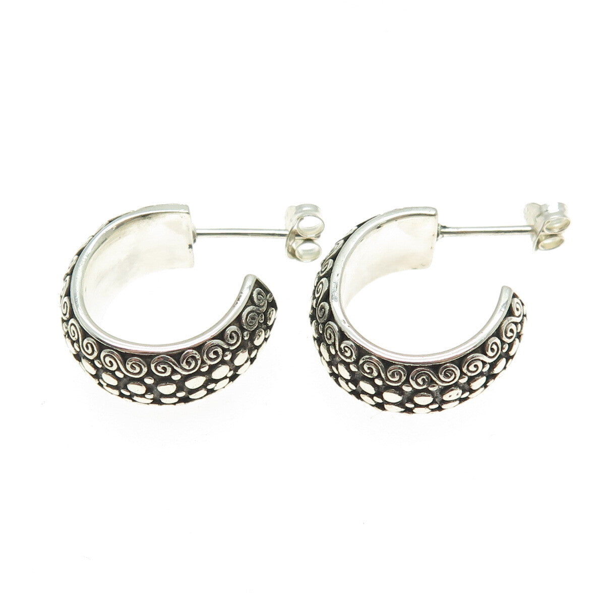 JGD JANICE GIRARDI 925 Sterling Silver Vintage Swirl Hoop Oxidized Earrings