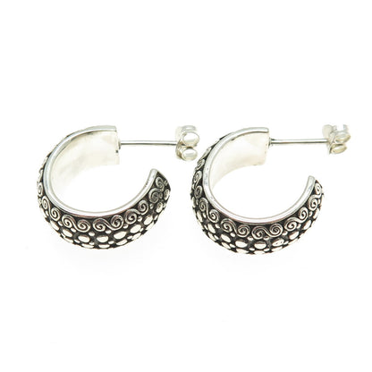 JGD JANICE GIRARDI 925 Sterling Silver Vintage Swirl Hoop Oxidized Earrings