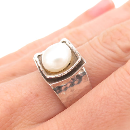 Silpada 925 Sterling Silver Vintage Real Pearl Modernist Oxidized Ring Size 6.75