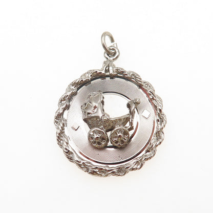 925 Sterling Silver Vintage Baby Stroller Charm Pendant