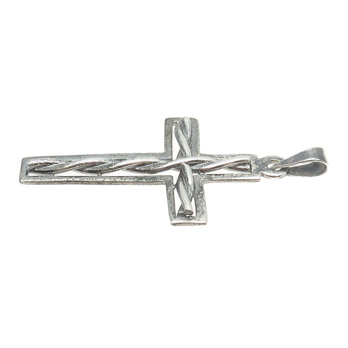 925 Sterling Silver Vintage Braided Cross Pendant