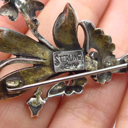 925 Sterling Silver Vintage Lang Rose Floral Brooch