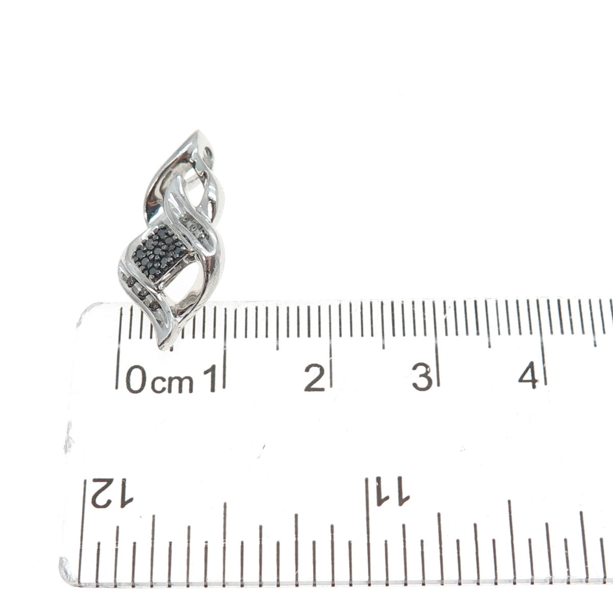 SUN 925 Sterling Silver Real Black & White Diamond Minimalist Slide Pendant