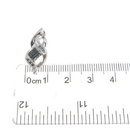 SUN 925 Sterling Silver Real Black & White Diamond Minimalist Slide Pendant